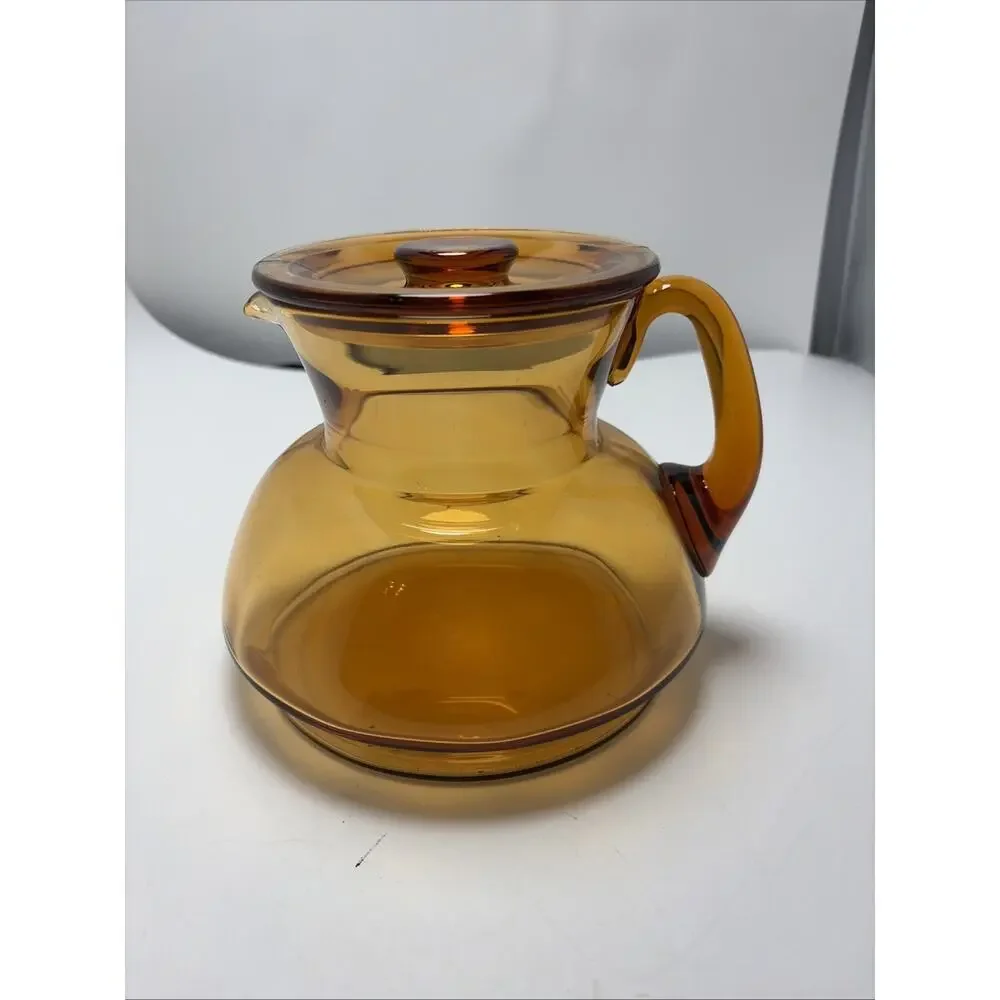 RARE Cambridge Elegant Glass #955 62oz Amber Refrigerator Jug + Lid Great Cond